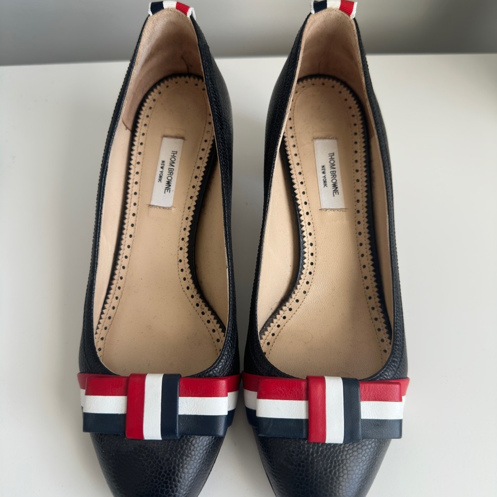 Thom Browne Navy Heels with Red and White Stripes